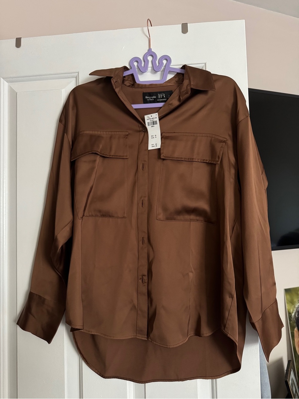 Abercrombie & Fitch Oversized Satin Button-Up Shirt